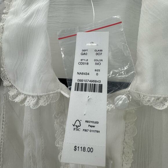 J. Crew Sheer Lace-Trim Button-Up Shirt Short Sleeve Ivory Size 0 NWT - Picture 9 of 12